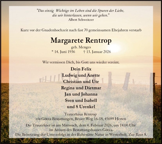 Traueranzeige von Margarete Rentrop von HALN