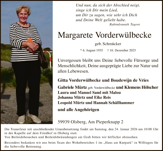 Traueranzeige von Margarete Vorderwülbecke von HASK