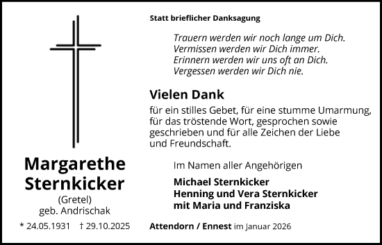 Traueranzeige von Margarethe Sternkicker von HASK
