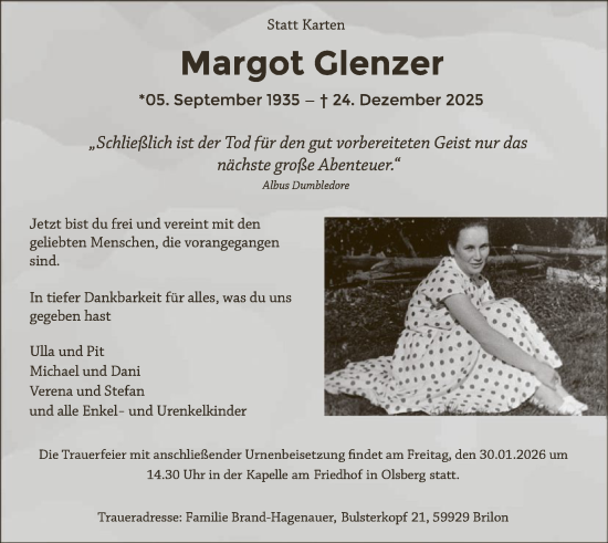 Traueranzeige von Margot Glenzer von HASK