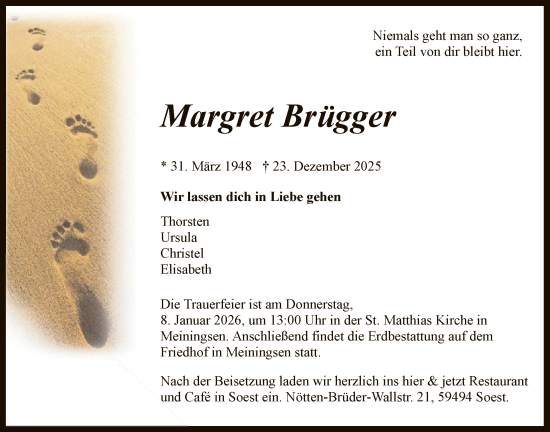 Traueranzeige von Margret Brügger von HASO