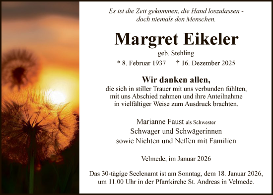 Traueranzeige von Margret Eikeler von HASK