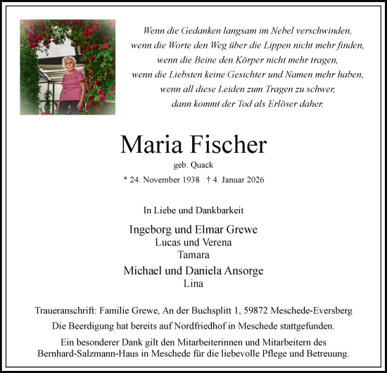 Traueranzeige von Maria Fischer von HASK