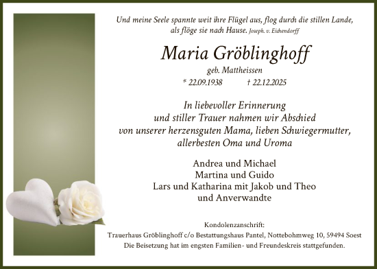 Traueranzeige von Maria Gröblinghoff von HASO