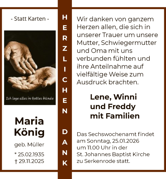 Traueranzeige von Maria König von HASK
