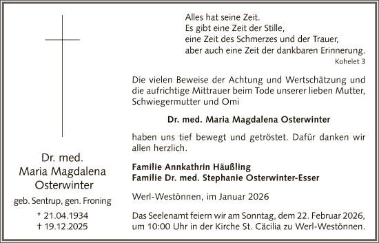 Traueranzeige von Maria Magdalena Osterwinter von HASO