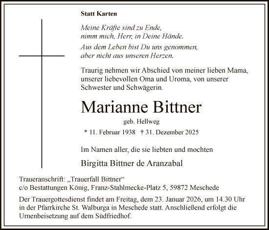 Traueranzeige von Marianne Bittner von HASK