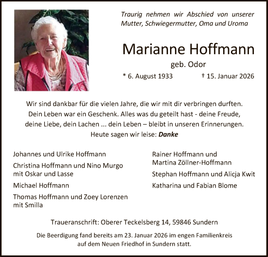 Traueranzeige von Marianne Hoffmann von HASK