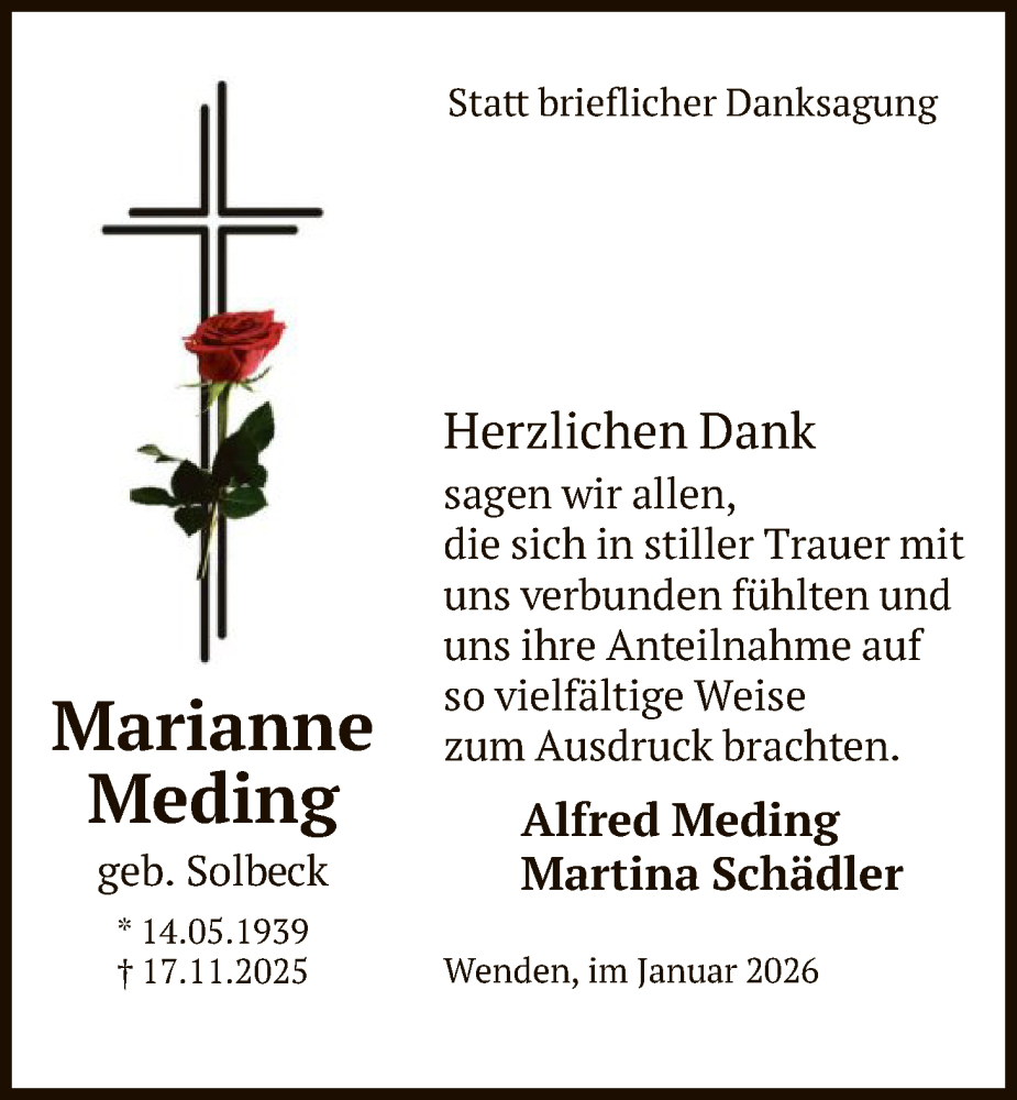 Traueranzeige für Marianne Meding vom 10.01.2026 aus HASK