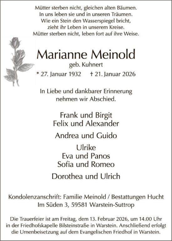 Traueranzeige von Marianne Meinold von HASO