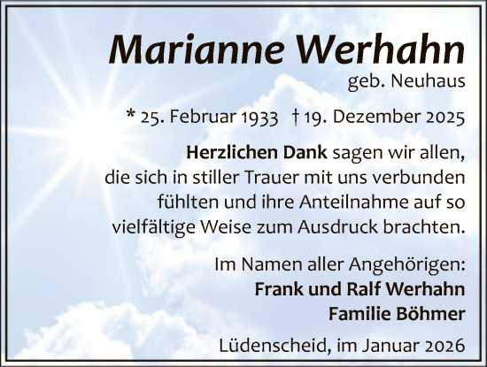 Traueranzeige von Marianne Werhahn von HALN
