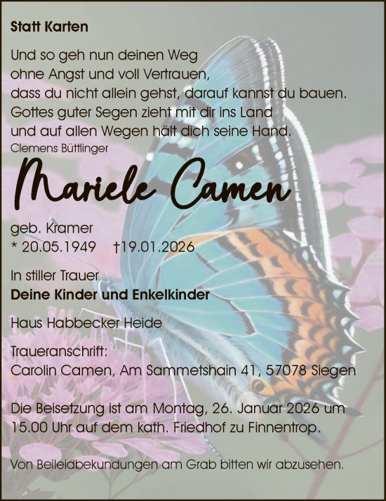 Traueranzeige von Mariele Camen von HASK