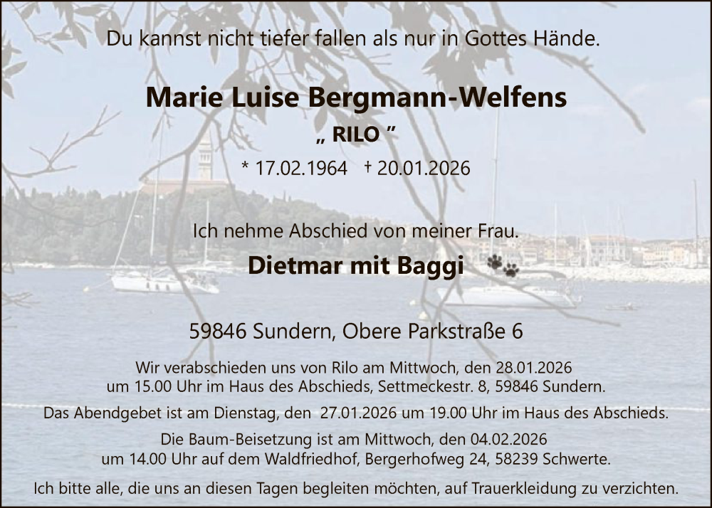  Traueranzeige für Marie Luise Bergmann-Welfens vom 24.01.2026 aus HASK