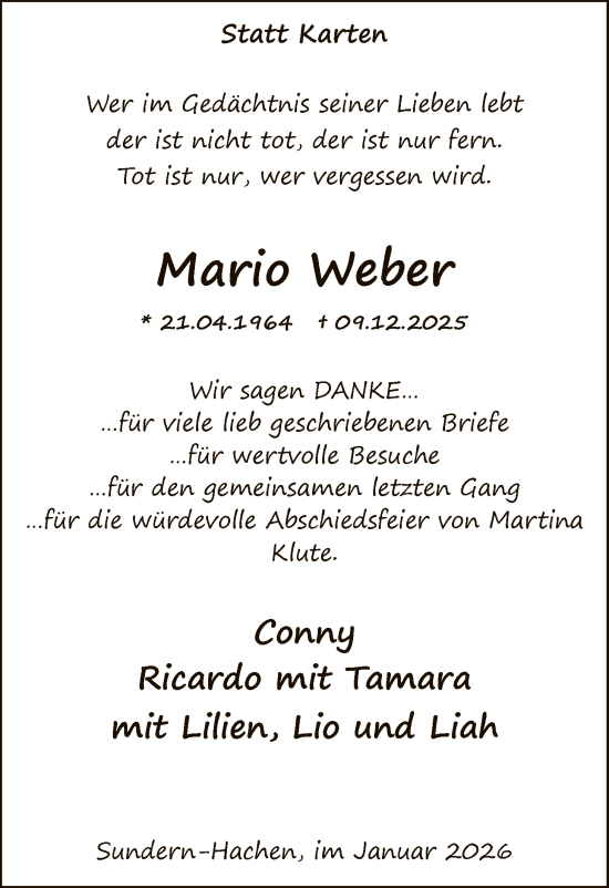 Traueranzeige von Mario Weber von HASK