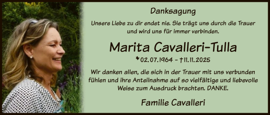 Traueranzeige von Marita Cavalleri-Tulla von HASK
