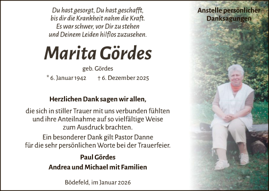 Traueranzeige von Marita Gördes von HASK