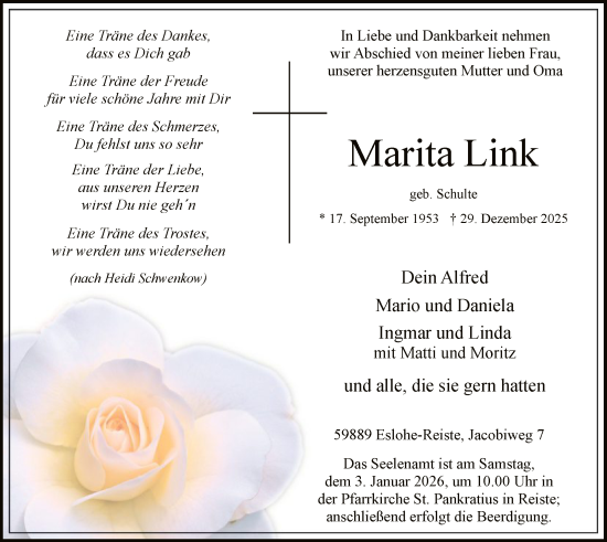 Traueranzeige von Marita Link von HASK
