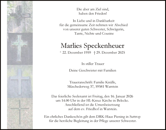 Traueranzeige von Marlies Speckenheuer von HASO