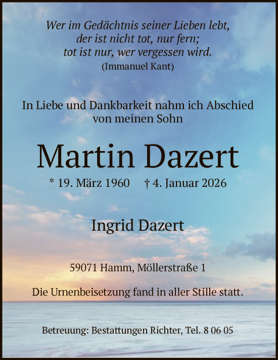 Traueranzeige von Martin Dazert von HAWA