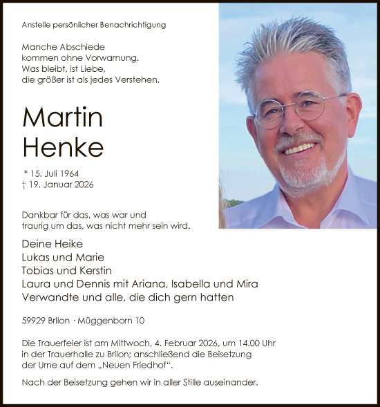 Traueranzeige von Martin Henke von HASK
