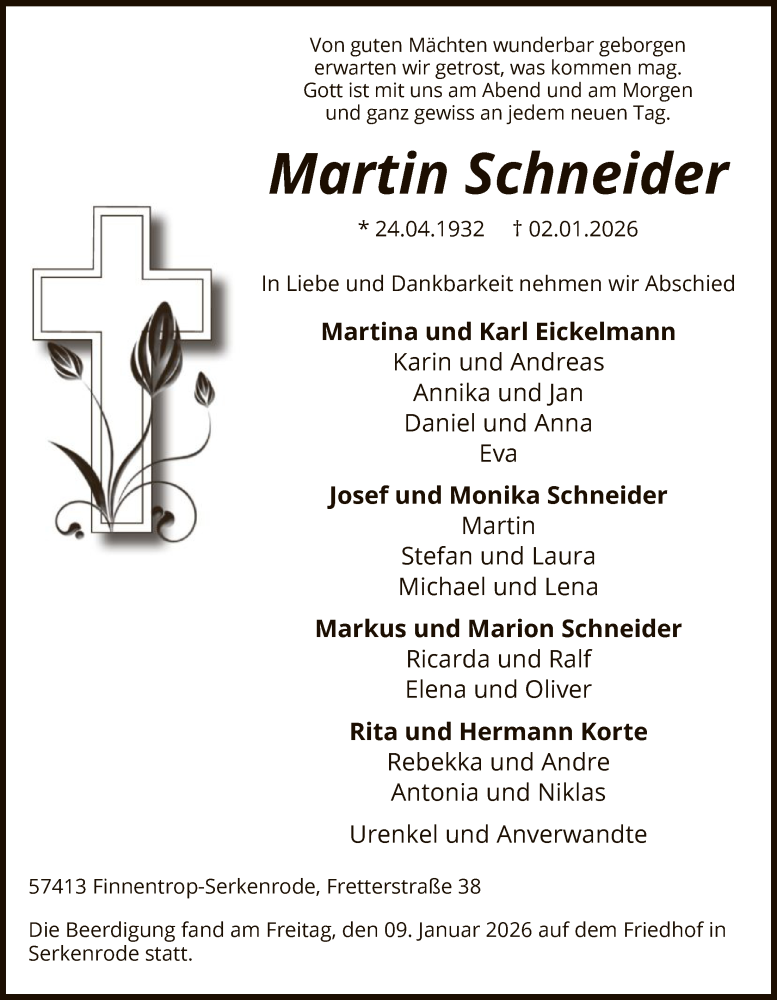  Traueranzeige für Martin Schneider vom 10.01.2026 aus HASK