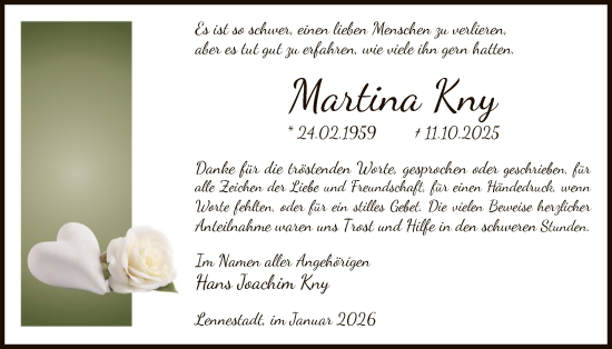 Traueranzeige von Martina Kny von HASK