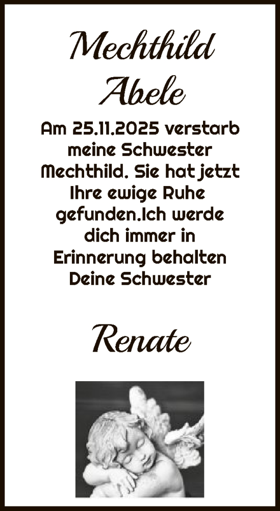 Traueranzeige von Mechthild Abele von HASK