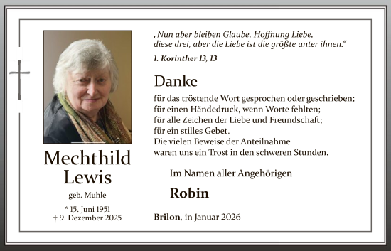 Traueranzeige von Mechthild Lewis von HASK