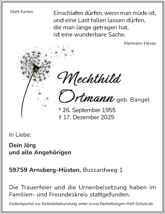 Traueranzeige von Mechthild Ortmann von HASK