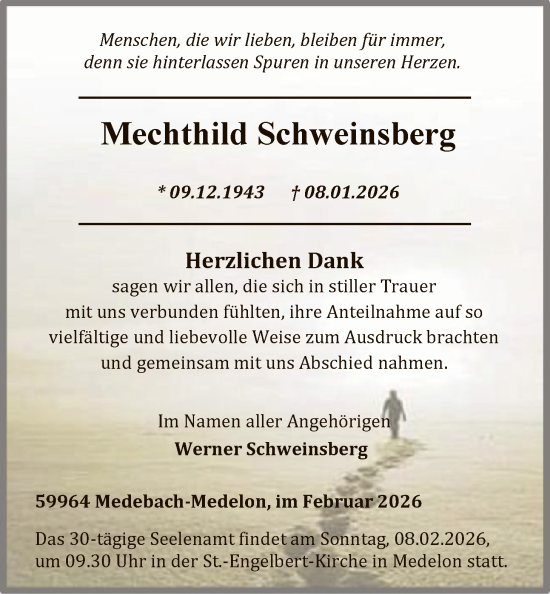 Traueranzeige von Mechthild Schweinsberg von HASK