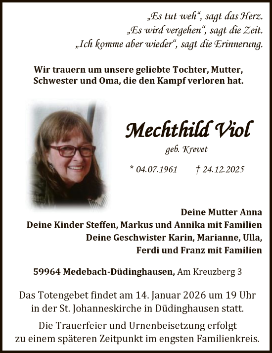 Traueranzeige von Mechthild Viol von HASK