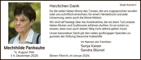 Traueranzeige von Mechthilde Pankauke von HAWA