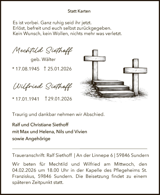 Traueranzeige von Mechtild und Wilfried Siethoff von HASK