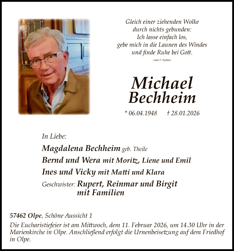  Traueranzeige für Michael Bechheim vom 31.01.2026 aus HASK
