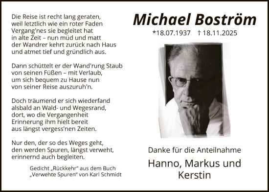 Traueranzeige von Michael Boström von HASK