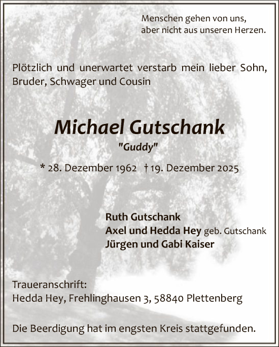 Traueranzeige von Michael Gutschank von HALN