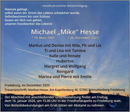 Traueranzeige von Michael Hesse von HASK