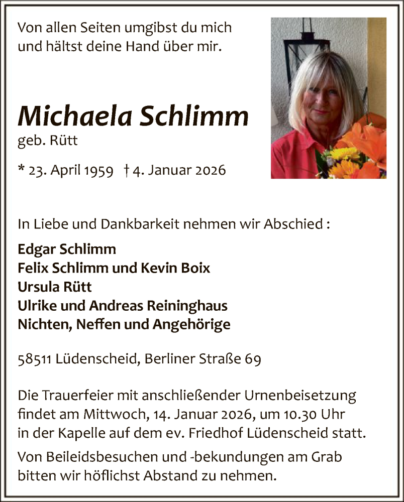  Traueranzeige für Michaela Schlimm vom 07.01.2026 aus HALN