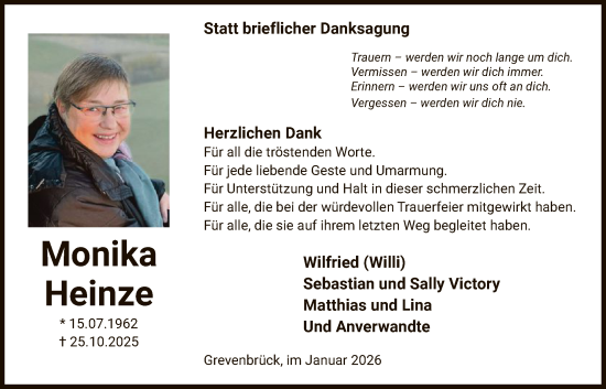 Traueranzeige von Monika Heinze von HASK