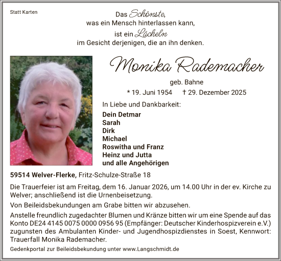 Traueranzeige von Monika Rademacher von HASO