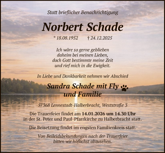 Traueranzeige von Norbert Schade von HASK