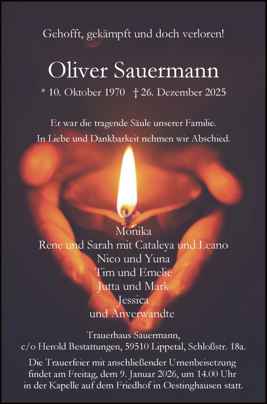 Traueranzeige von Oliver Sauermann von HASO