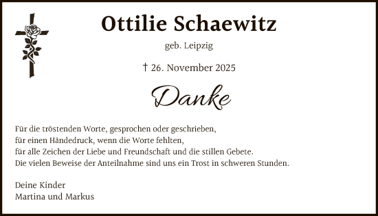 Traueranzeige von Ottilie Schaewitz von HAWA