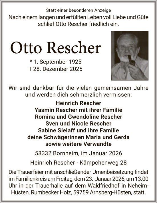 Traueranzeige von Otto Rescher von HASK