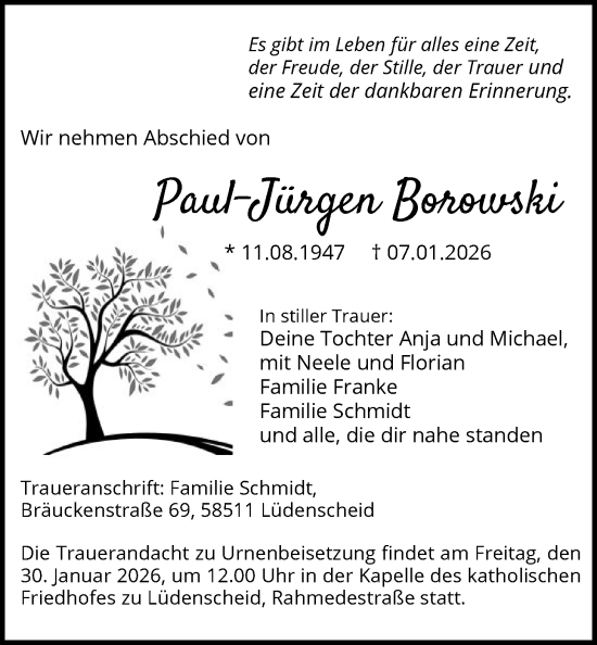 Traueranzeige von Paul-Jürgen Borowski von HALN