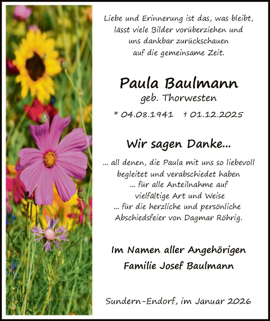 Traueranzeige von Paula Baulmann von HASK