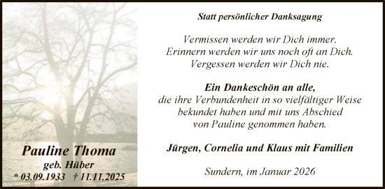Traueranzeige von Pauline Thoma von HASK
