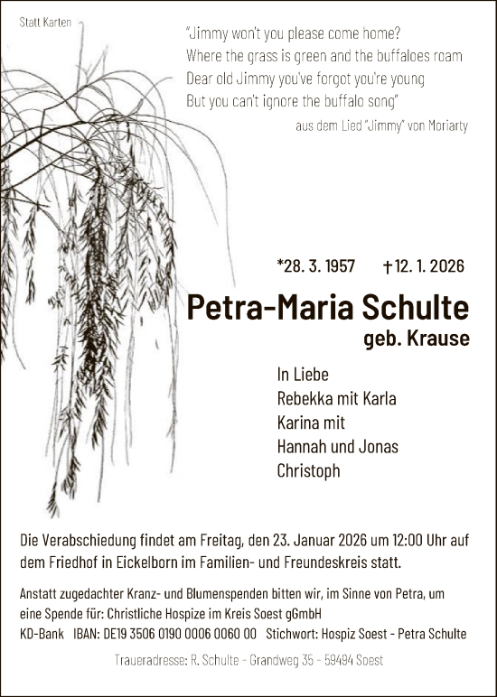 Traueranzeige von Petra-Maria Schulte von HASO
