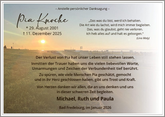 Traueranzeige von Pia Knoche von HASK