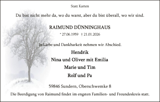 Traueranzeige von Raimund Dünninghaus von HASK